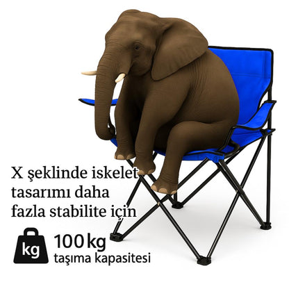 2 Adet Katlanır Kamp Sandalyesi ve Masa Seti - (DY.001) - Mavi/Sarı - Plaj Sandalyesi