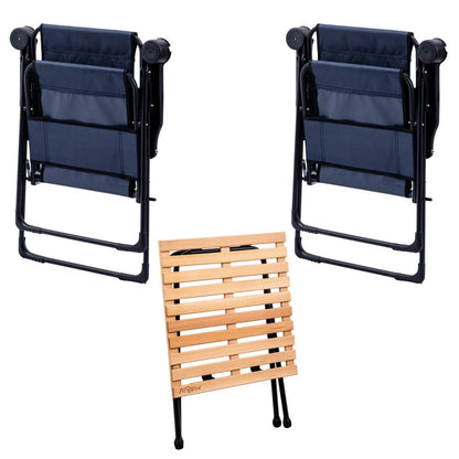 2 Adet Katlanır Kamp Sandalyesi ve Masa Seti - Rest - Lacivert - 130 KG Taşıma