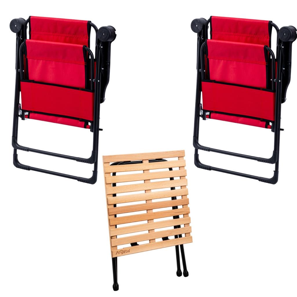 2 Adet Katlanır Kamp Sandalyesi ve Masa Seti - Rest - Taşıma Çantalı - Kırmızı - 130 KG Taşıma