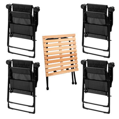 4 Adet Katlanır Kamp Sandalyesi ve Masa Seti - Rest - Taşıma Çantalı - Siyah - 130 KG Taşıma