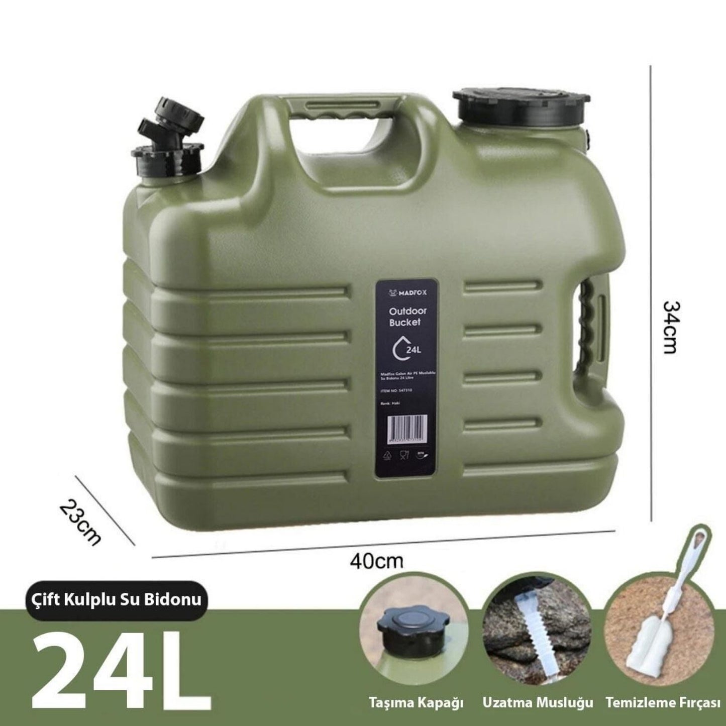 Musluklu Su Bidonu - Madfox Galon Air PE - 24 Litre - Yeşil - 547310