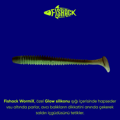 Silikon Kurt Yem - 4,2g 105mm - Turna/Levrek Silikonu - 1 Adet - Yeşil/Kahve - Karides Kokulu