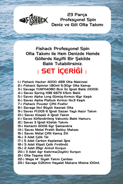 Fishack 25 Parça Spin At-Çek Deniz ve Göl Olta Seti M - 1.50MT / 10-30GR