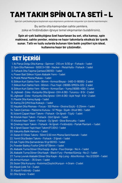 Tam Takım Spin Olta Seti - 210cm Kamış 5-30GR / 5000'lik 3+1BB Makine - L - At-Çek Olta Takımı