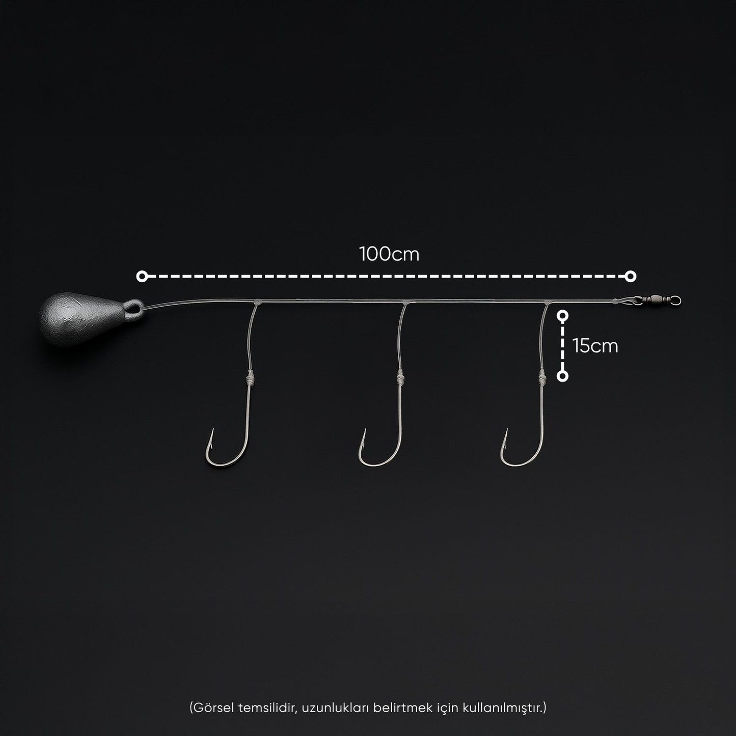 3 İğneli Kurşunlu Beden Takımı - Dip Beden Oltası - Fırdöndülü - 10 gr - 5 Adet