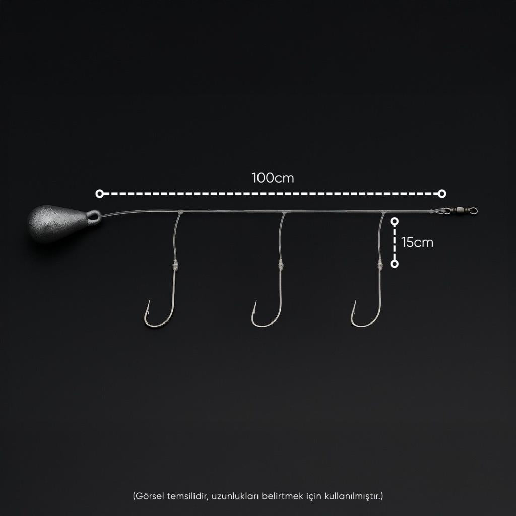 3 İğneli Kurşunlu Beden Takımı - Dip Beden Oltası - Fırdöndülü - 25 gr