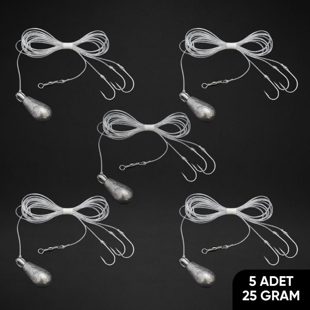 3 İğneli Kurşunlu Beden Takımı - Dip Beden Oltası - Fırdöndülü - 25 gr - 5 Adet