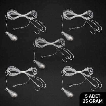 3 İğneli Kurşunlu Beden Takımı - Dip Beden Oltası - Fırdöndülü - 25 gr - 5 Adet