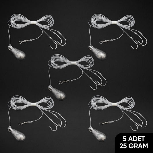 3 İğneli Kurşunlu Beden Takımı - Dip Beden Oltası - Fırdöndülü - 25 gr - 5 Adet