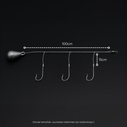 3 İğneli Kurşunlu Beden Takımı - Dip Beden Oltası - Fırdöndülü - 25 gr - 5 Adet