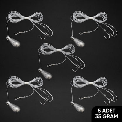 3 İğneli Kurşunlu Beden Takımı - Dip Beden Oltası - Fırdöndülü - 35 gr - 5 Adet