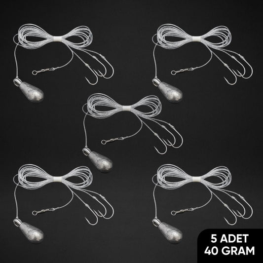 3 İğneli Kurşunlu Beden Takımı - Dip Beden Oltası - Fırdöndülü - 40 gr - 5 Adet