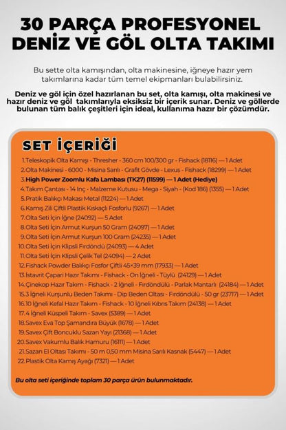 30 Parça Deniz ve Göl Profesyonel Olta Takımı Seti - 300cm Kamış 100-300GR