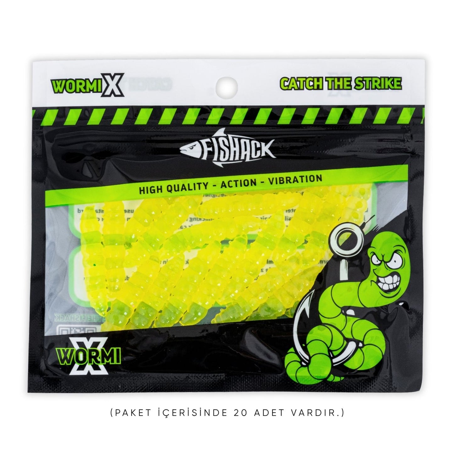 Silikon Kurt Yem - Fishack - 35mm - Sarımsak Kokulu - 20 Adet - Fluo Green - UV - Trout Bait