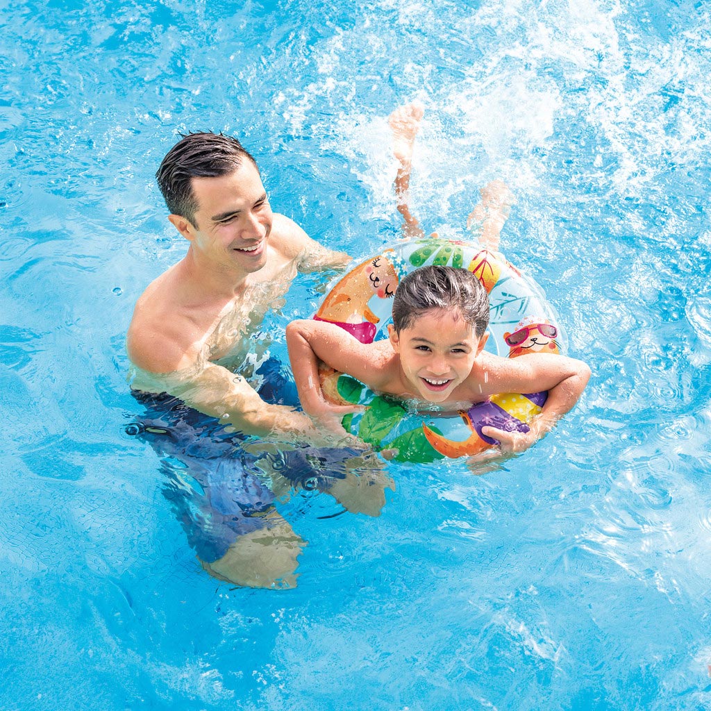 Çocuk Yüzme Simidi - Intex - Şeffaf Desenli - Gök Mavisi - 61cm (59242)
