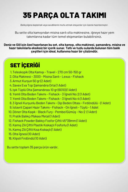 35 Parça Tam Takım Olta Seti - 270cm Kamış 50-150GR / 30'luk Makine (Beyaz)