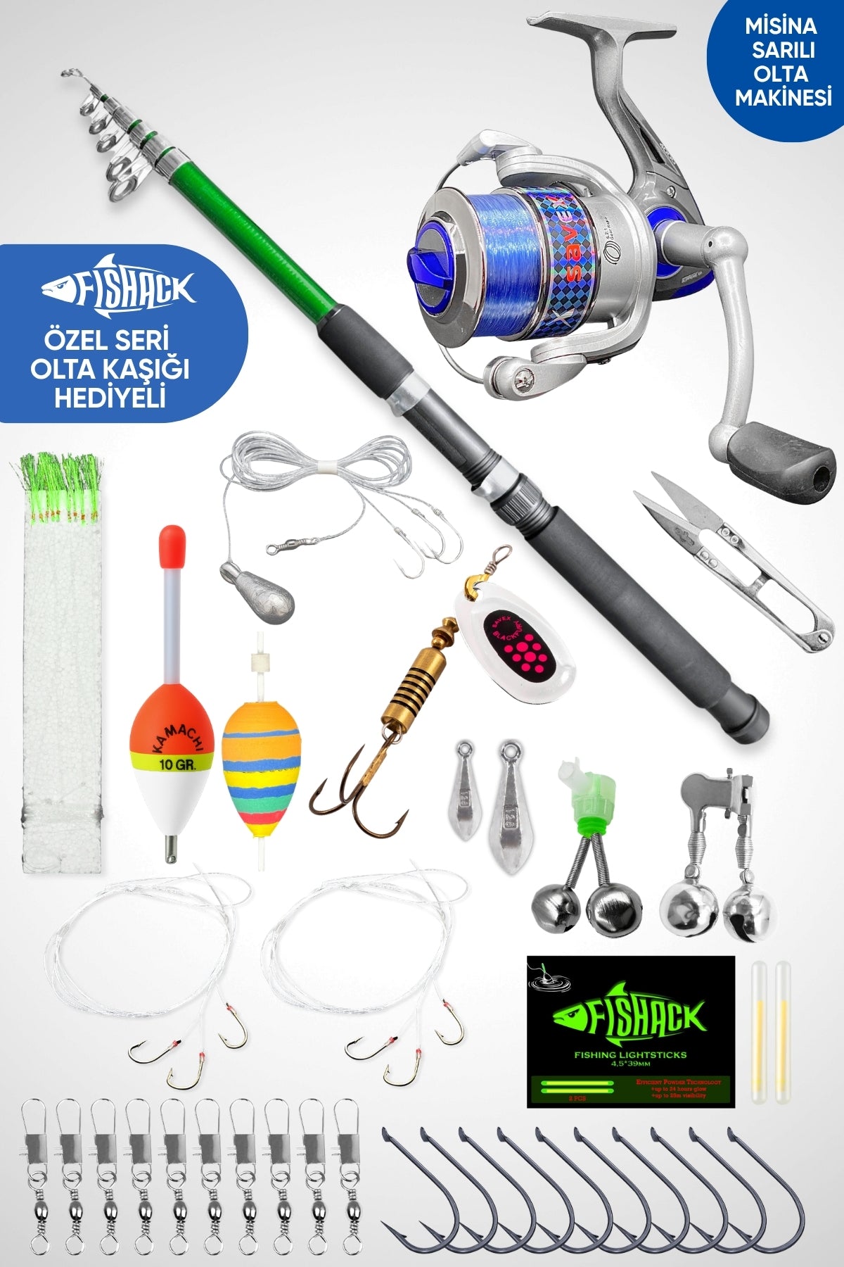35 Parça Tam Takım Olta Seti - 300cm Kamış 40-80GR / 30'luk Makine (Mavi)