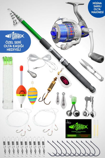 35 Parça Tam Takım Olta Seti - 300cm Kamış 40-80GR / 30'luk Makine (Mavi)