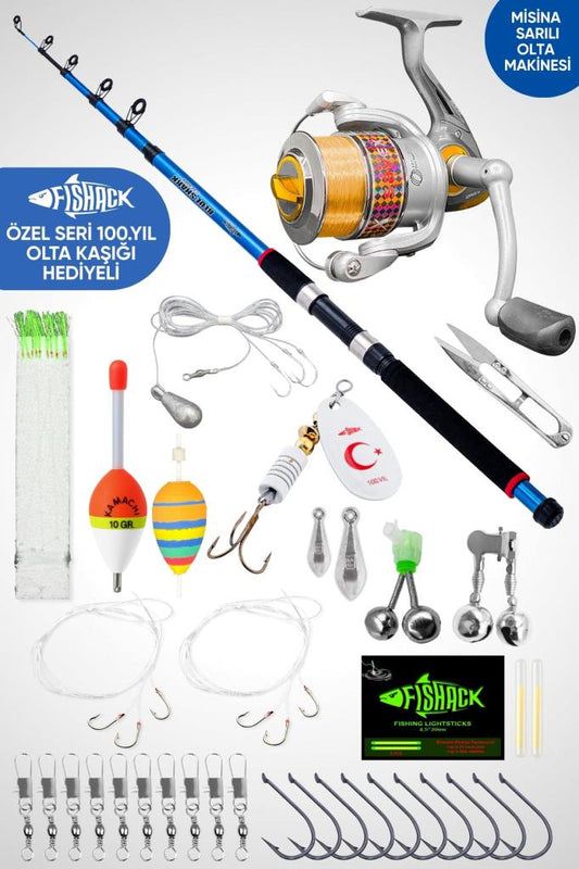 35 Parça Tam Takım Olta Seti - 300cm Kamış 30-60GR / 40'lık Makine (Sarı) - Tüm Deniz ve Göller İçin