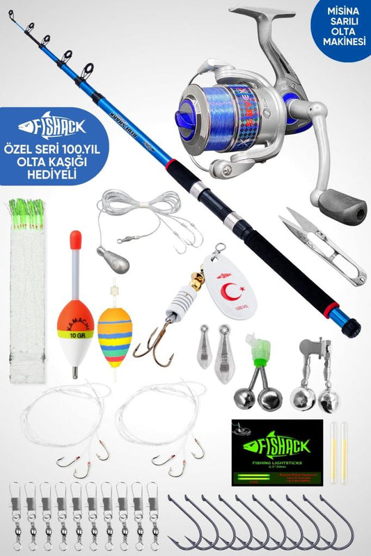 35 Parça Tam Takım Olta Seti - 300cm Kamış 30-60GR / 30'luk Makine (Mavi) - Tüm Deniz ve Göller İçin