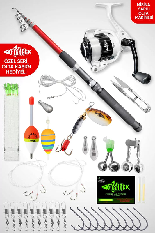35 Parça Tam Takım Olta Seti - 300cm Kamış 40-80GR / 40'lık Makine (Red) - Tüm Deniz ve Göller İçin