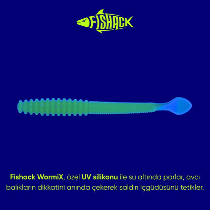 Silikon Sahte Kurt Yem - 2,2g 87mm - Fishack Wormix - Fluo Green - UV Silikon