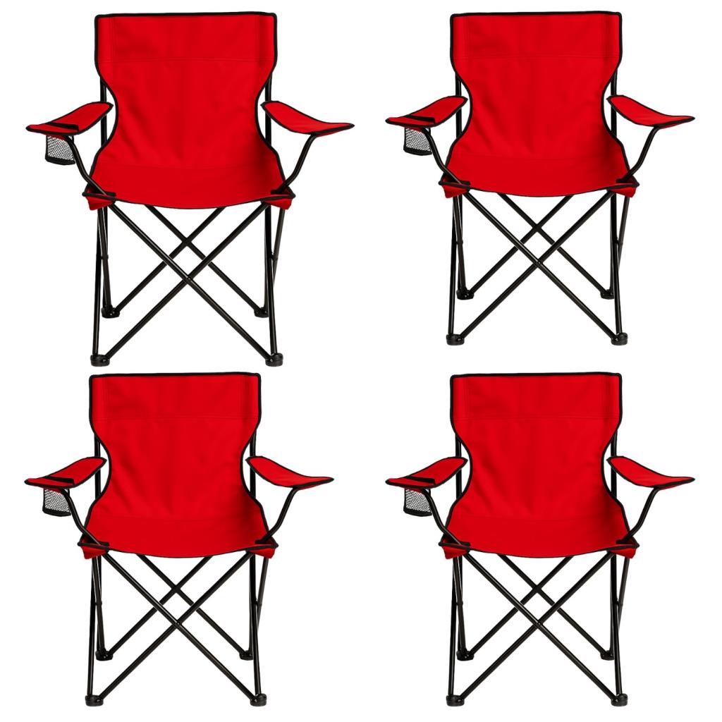 4 Adet Katlanır Kamp Sandalyesi - Piknik Plaj Sandalyesi - (DY.001) - Kırmızı - Taşıma Çantalı