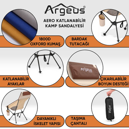 4 Adet Katlanır Kamp Sandalyesi ve Alüminyum Masa Seti - Aero Dark - Mavi