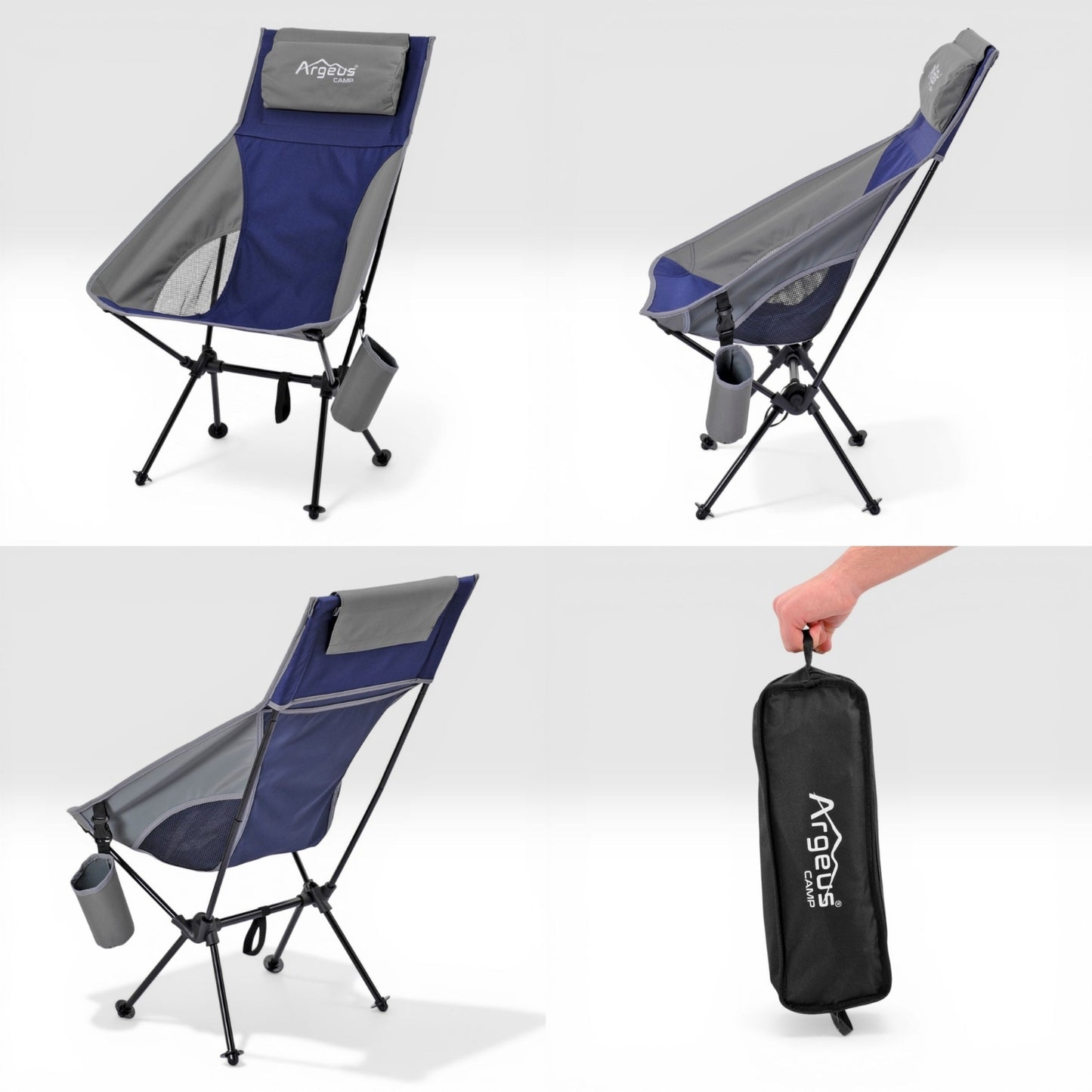 4 Adet Katlanır Kamp Sandalyesi ve Alüminyum Masa Seti - Aero Silver - Mavi/Kum