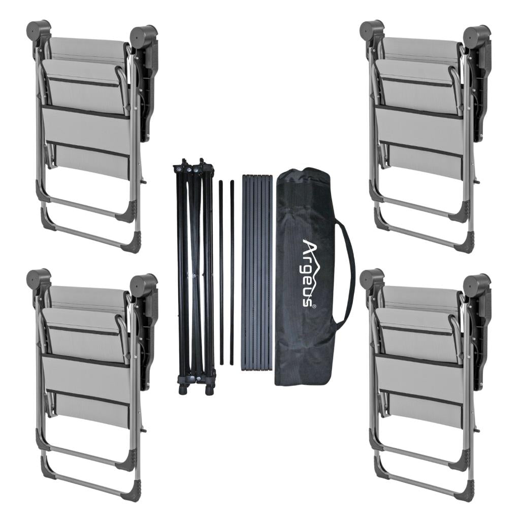 4 Adet Katlanır Kamp Sandalyesi ve Alüminyum Masa Seti - Rock Dark - Kül Gri - Taşıma Çantalı