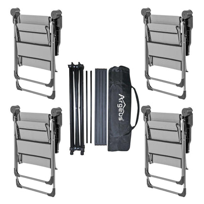 4 Adet Katlanır Kamp Sandalyesi ve Alüminyum Masa Seti - Rock Dark - Kül Gri - Taşıma Çantalı