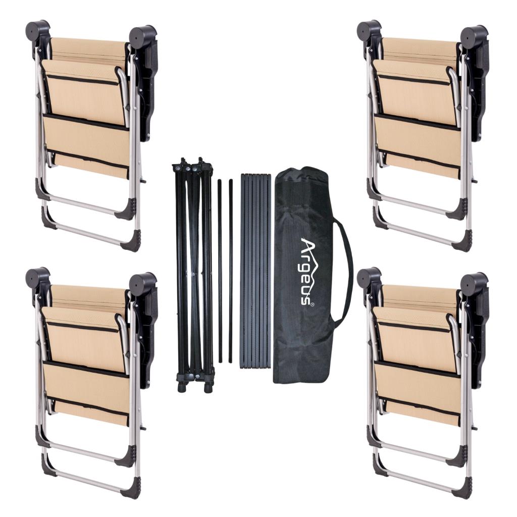 4 Adet Katlanır Kamp Sandalyesi ve Alüminyum Masa Seti - Rock Dark - Sahra - Taşıma Çantalı