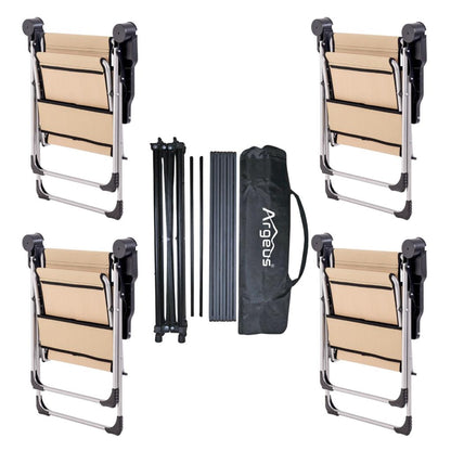 4 Adet Katlanır Kamp Sandalyesi ve Alüminyum Masa Seti - Rock Dark - Sahra - Taşıma Çantalı