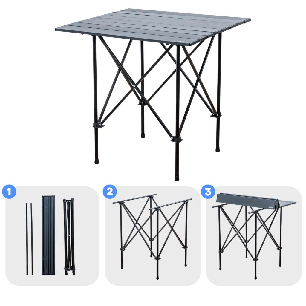 4 Adet Katlanır Kamp Sandalyesi ve Alüminyum Masa Seti - Rock Dark - Sahra - Taşıma Çantalı