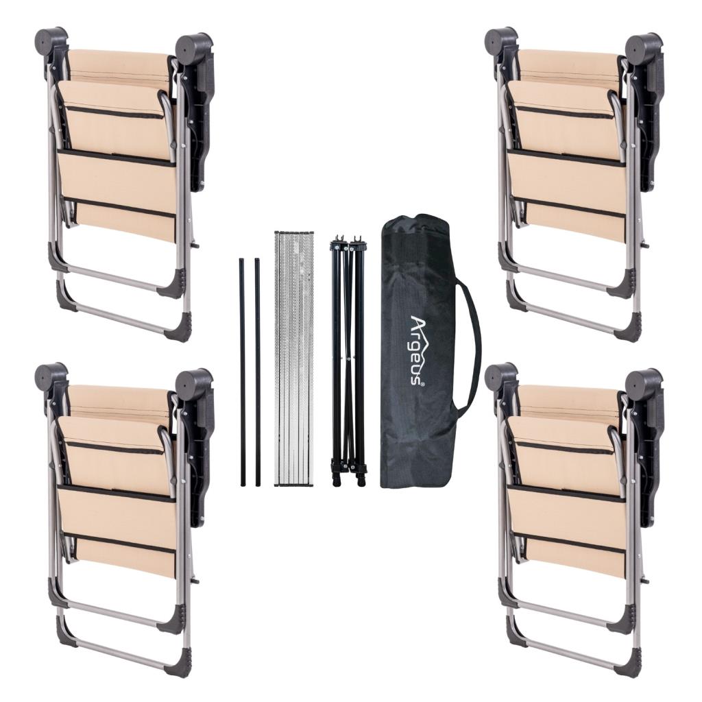 4 Adet Katlanır Kamp Sandalyesi ve Alüminyum Masa Seti - Rock Silver - Bej - Taşıma Çantalı