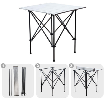 4 Adet Katlanır Kamp Sandalyesi ve Alüminyum Masa Seti - Rock Silver - Kestane - Taşıma Çantalı