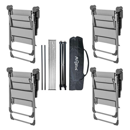 4 Adet Katlanır Kamp Sandalyesi ve Alüminyum Masa Seti - Rock Silver - Kül Gri - Taşıma Çantalı