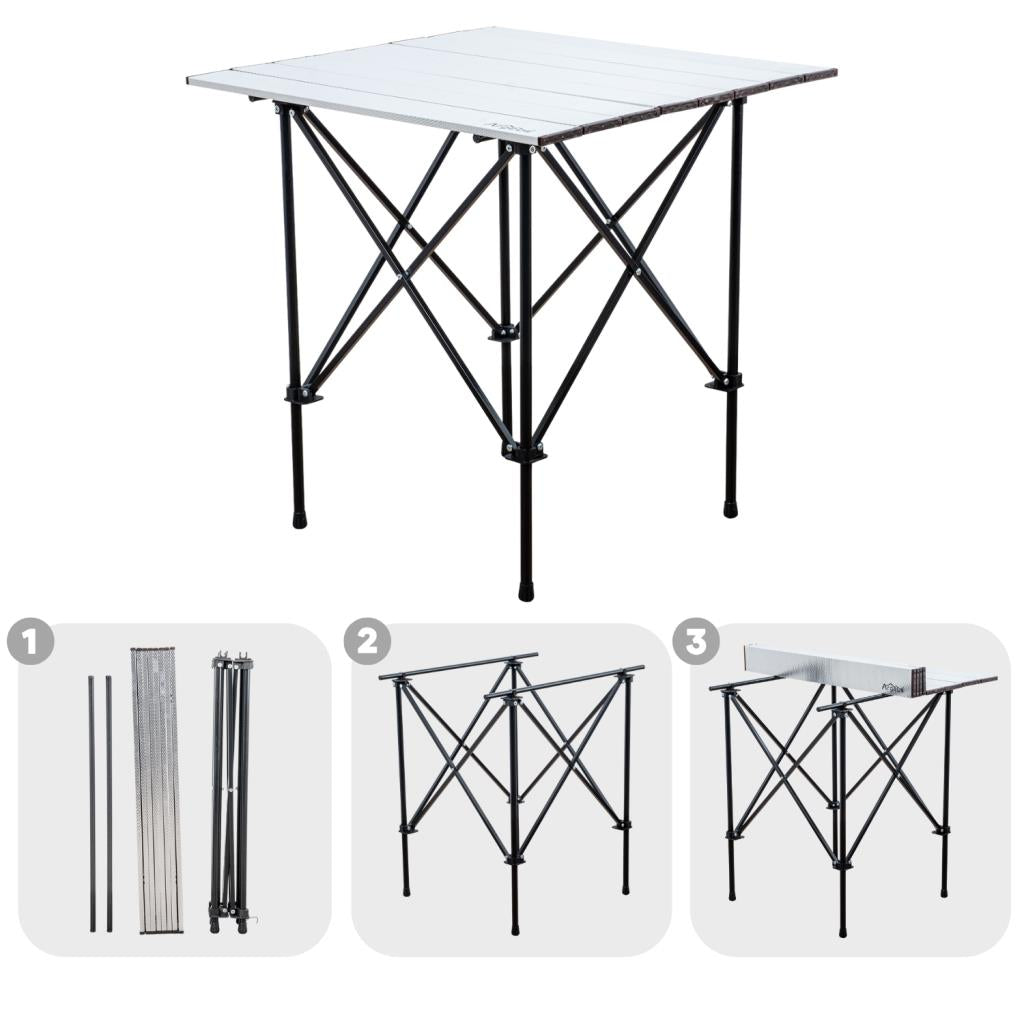 4 Adet Katlanır Kamp Sandalyesi ve Alüminyum Masa Seti - Rock Silver - Kül Gri - Taşıma Çantalı