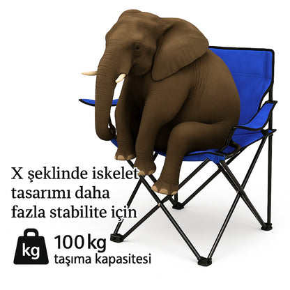 4 Adet Katlanır Kamp Sandalyesi ve Masa Seti - (DY.001) - Lacivert/Sarı