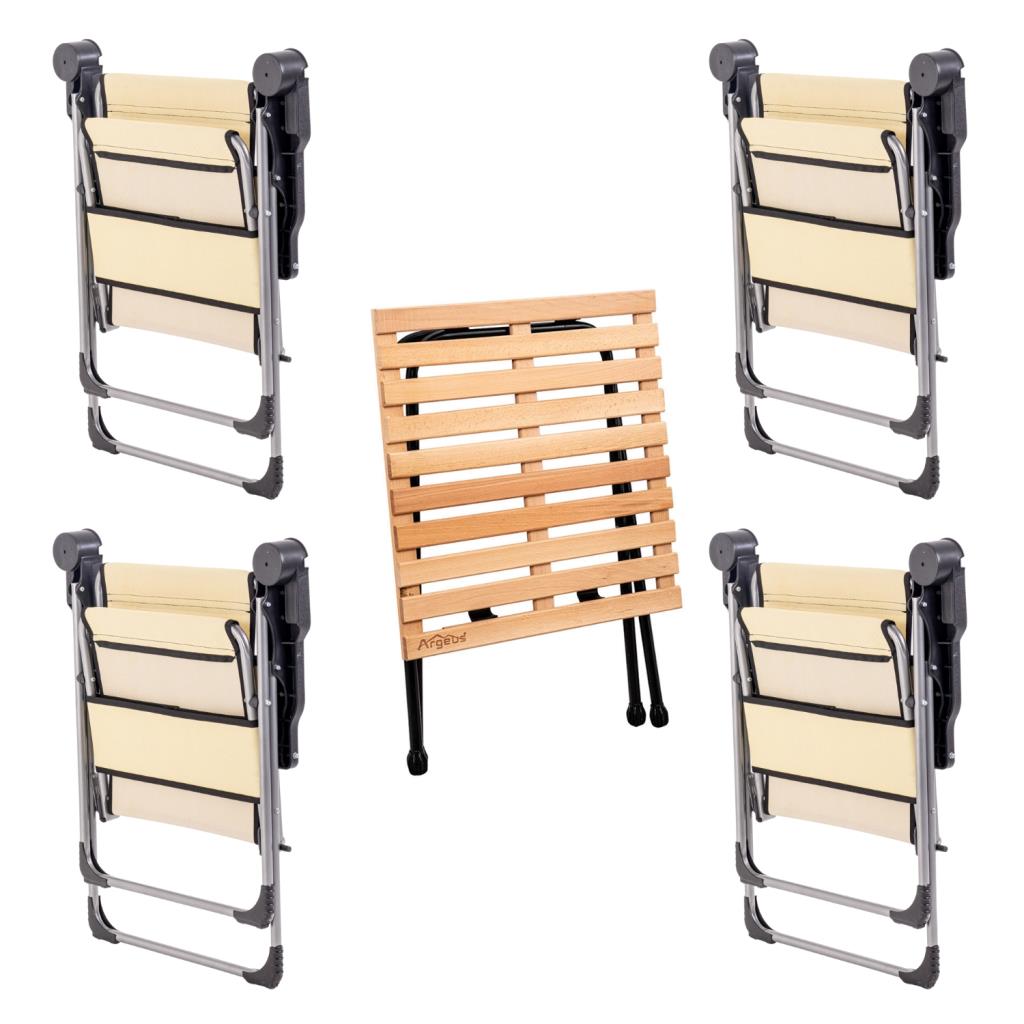 4 Adet Katlanır Kamp Sandalyesi ve Masa Seti - Rock - Buğday - Bardaklıklı - 140 KG