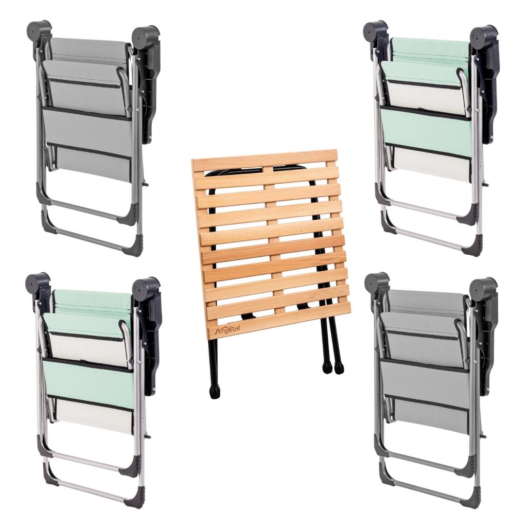 4 Adet Katlanır Kamp Sandalyesi ve Masa Seti - Rock - Kül Gri / Su Yeşili - Bardaklıklı - 140 KG