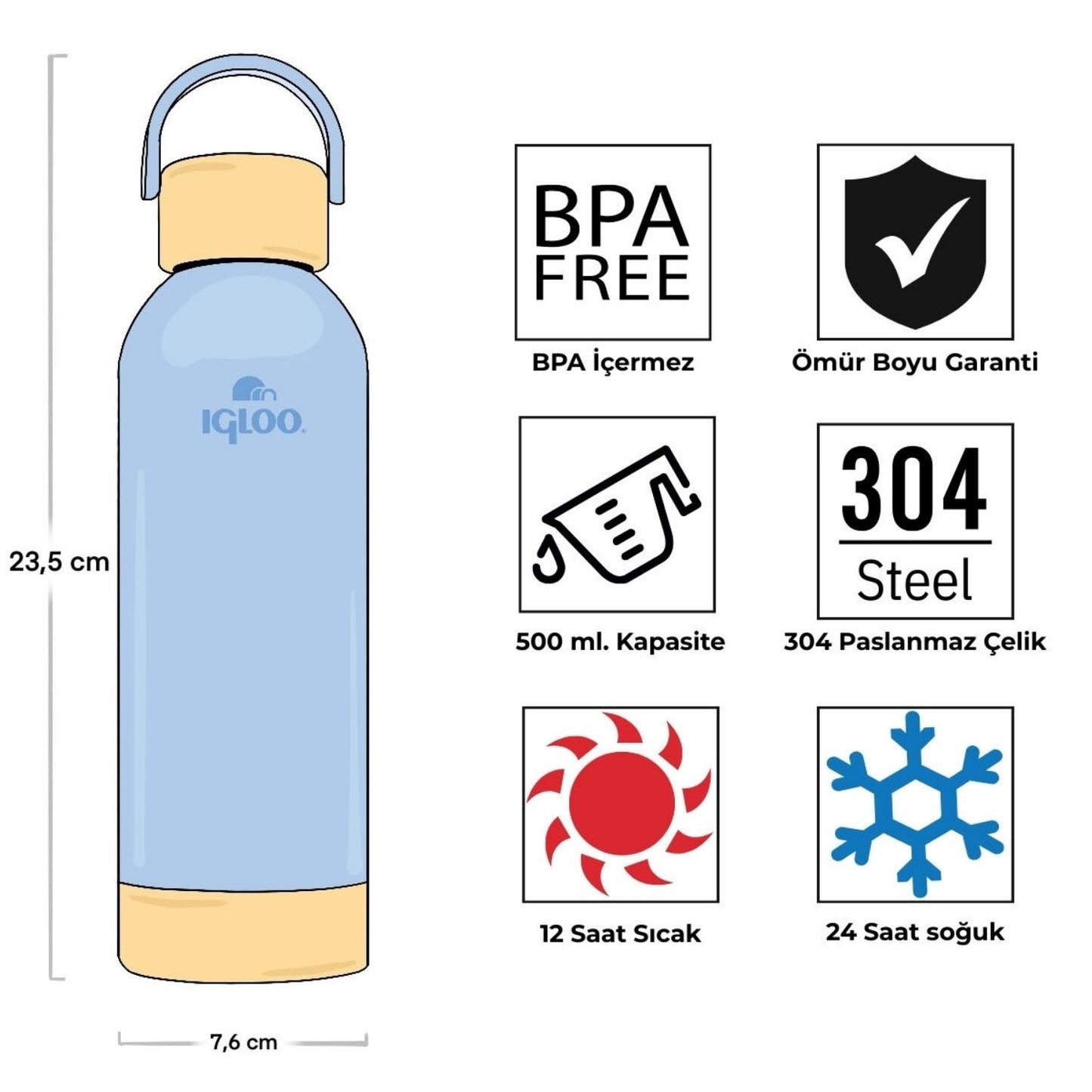 Çelik Pro Termos - Igloo - Hydrate - 500ml - Buzul Mavi - 205694