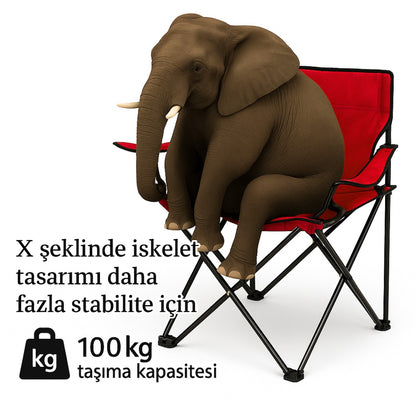 4 Adet Katlanır Kamp Sandalyesi - Piknik Plaj Sandalyesi - (DY.001) - Kırmızı - Taşıma Çantalı
