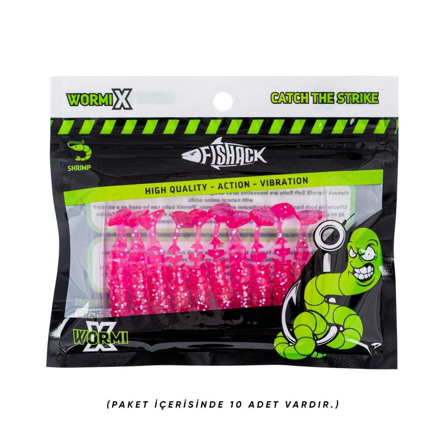 Silikon Kurt Yem - 1,5g 45mm - Fishack - 10 Adet - UV Silikon - Pembe - Karides Kokulu