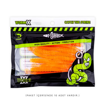 Silikon Sahte Kurt Yem - 2,2g 87mm - Fishack Wormix - Orange - UV Silikon