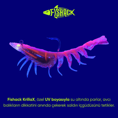Silikon Karides Yem - 7g 75mm - Fishack Krillax - UV Boyalı - Candy Shrimp