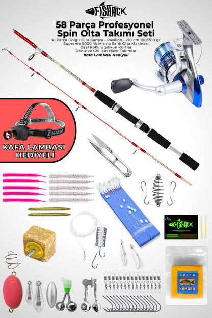 58 Parça Spin, Tekne, Kıyı Olta Takımı Seti - 210cm Krm 100-200G - 50'lik Makine