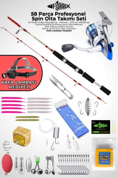58 Parça Spin, Tekne, Kıyı Olta Takımı Seti - 270cm Krm 100-250G - 60'lık Makine