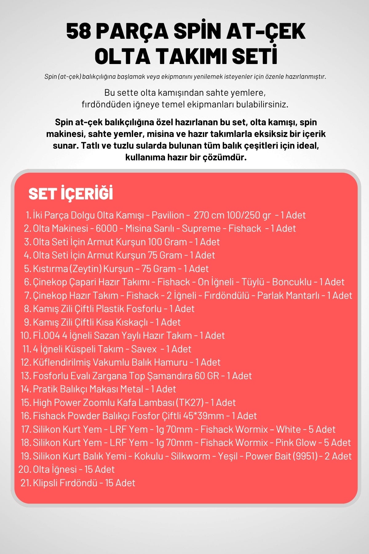 58 Parça Spin, Tekne, Kıyı Olta Takımı Seti - 270cm Krm 100-250G - 60'lık Makine