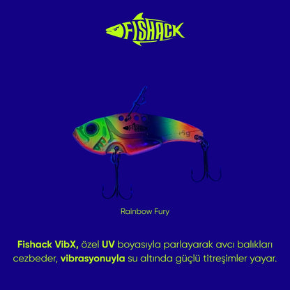 Vibrasyon Yem - LRF/Spin Jig - Fishack VibraX - 15g 55mm - Rainbow Fury - UV Boyalı